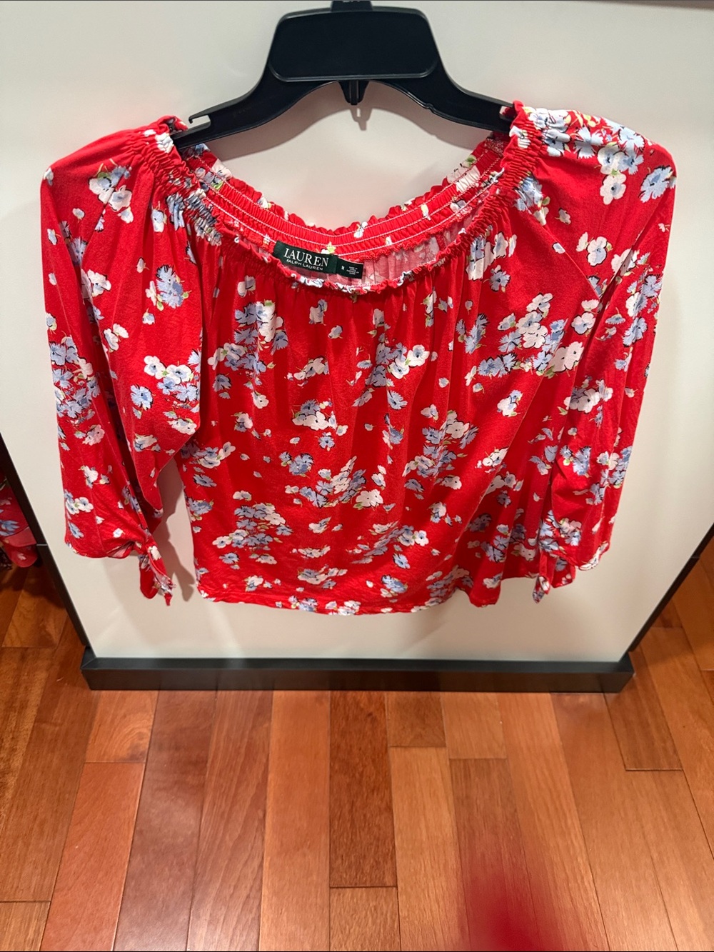 Lauren Ralph Lauren Red Floral Peasant On or Off-Shoulder Top